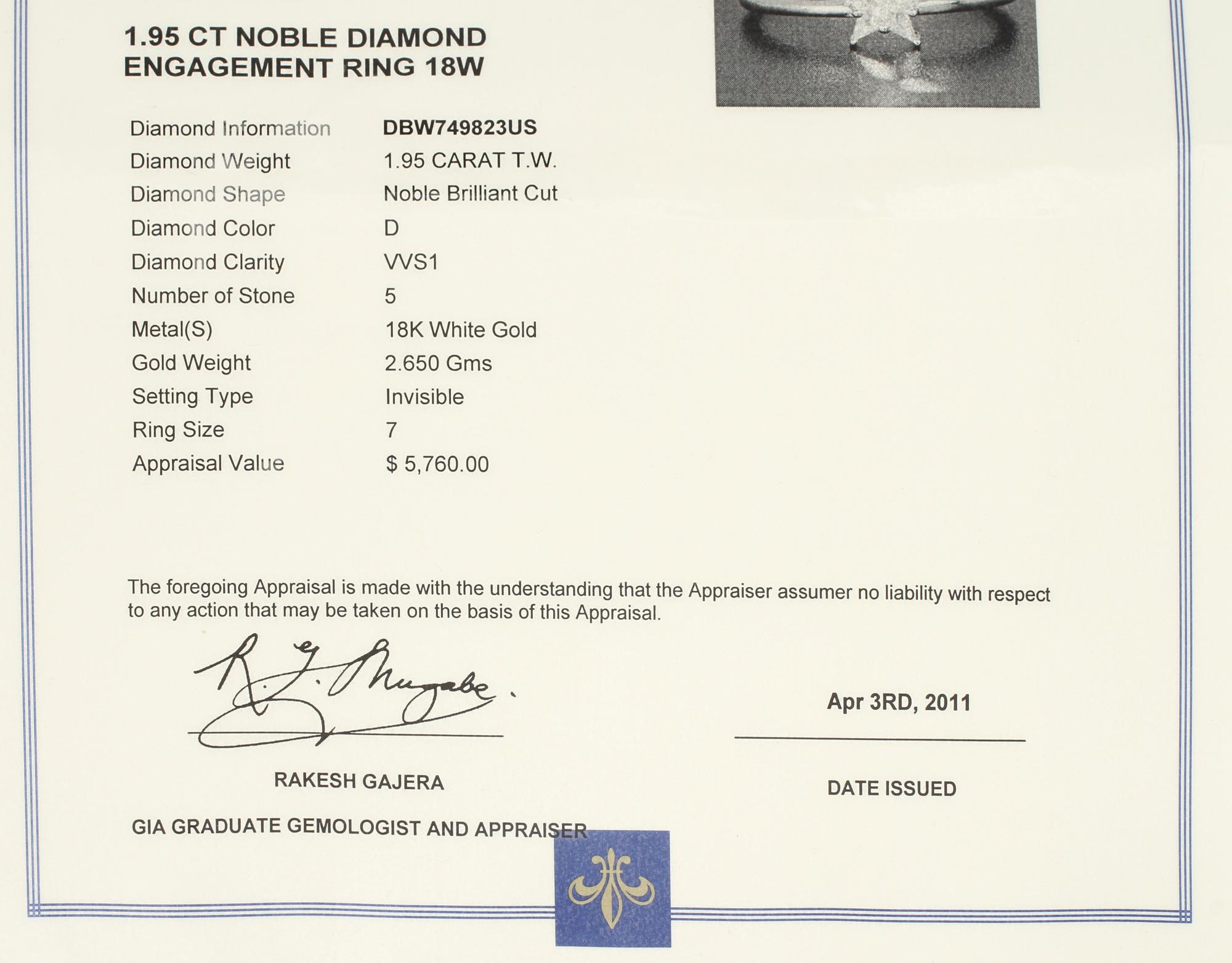 RING, 18k vitguld med 5 fasettslipade diamanter, tot 1.95 ct. Tot vikt 3 g.