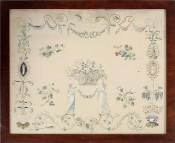 SIDENBRODERI, empire, 1800-talets första fjärdedel.