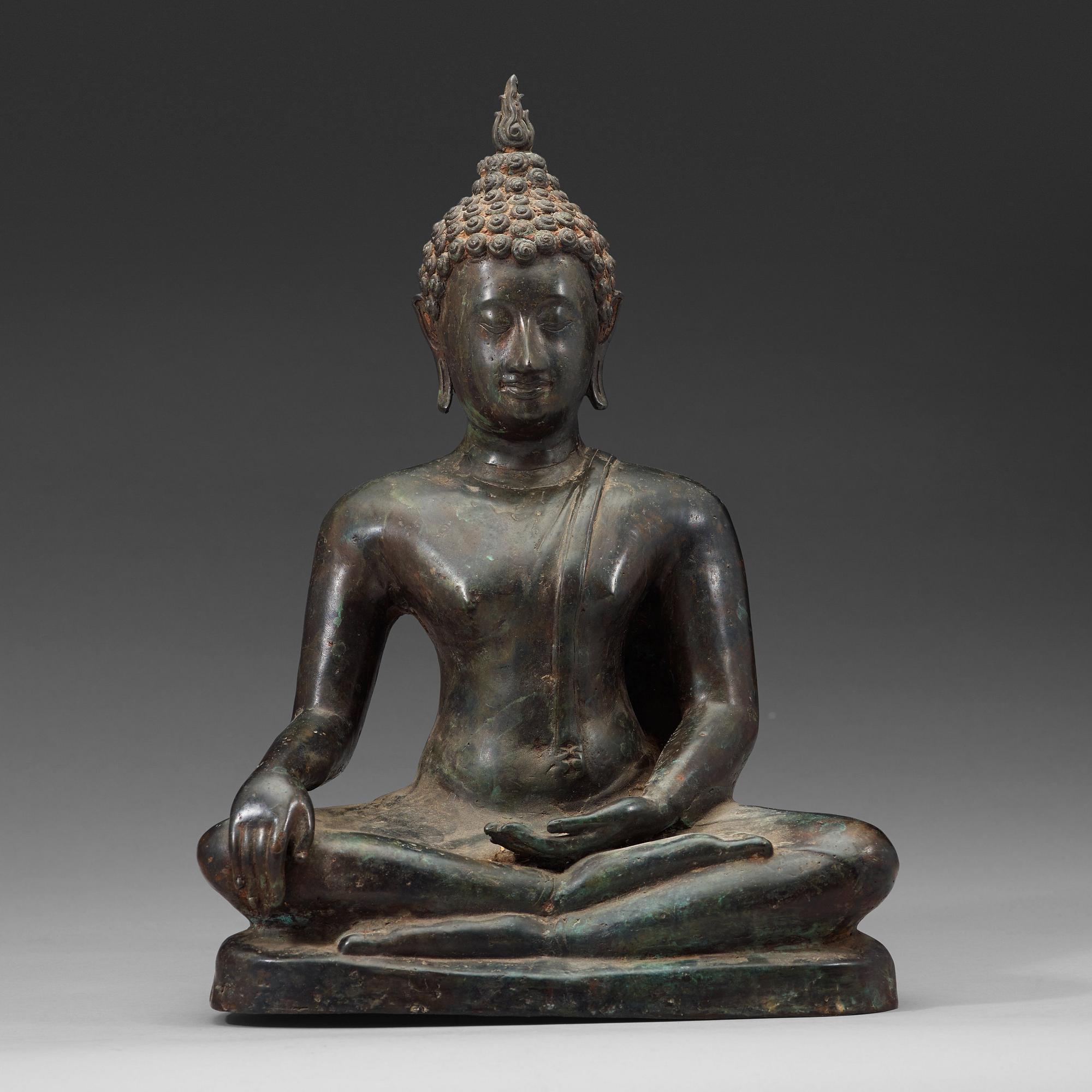A seated bronze Buddha, Thailand, presumably Lanna, 15th/16th Century.