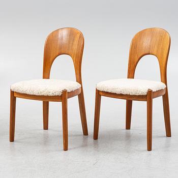 Niels Koefoed, six teak dining chairs upholstered in sheepskin, Denmark, 1960's.