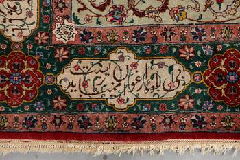 A carpet, semi-antique Tabriz, signed ca 335,5 x 256,5 - 261,5 cm.