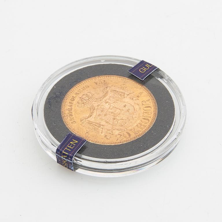 Gold coin Sweden, Oscar II 20 kr, 1877.