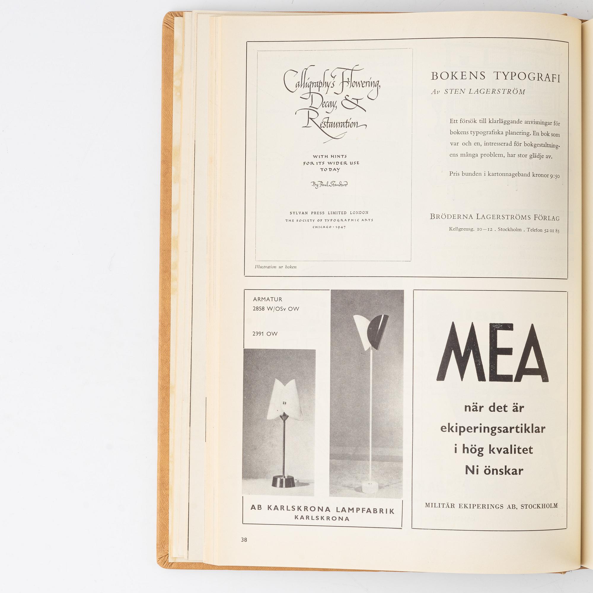 Svenska Slöjdföreningens Tidskrift, 9 band, 1955-1963.