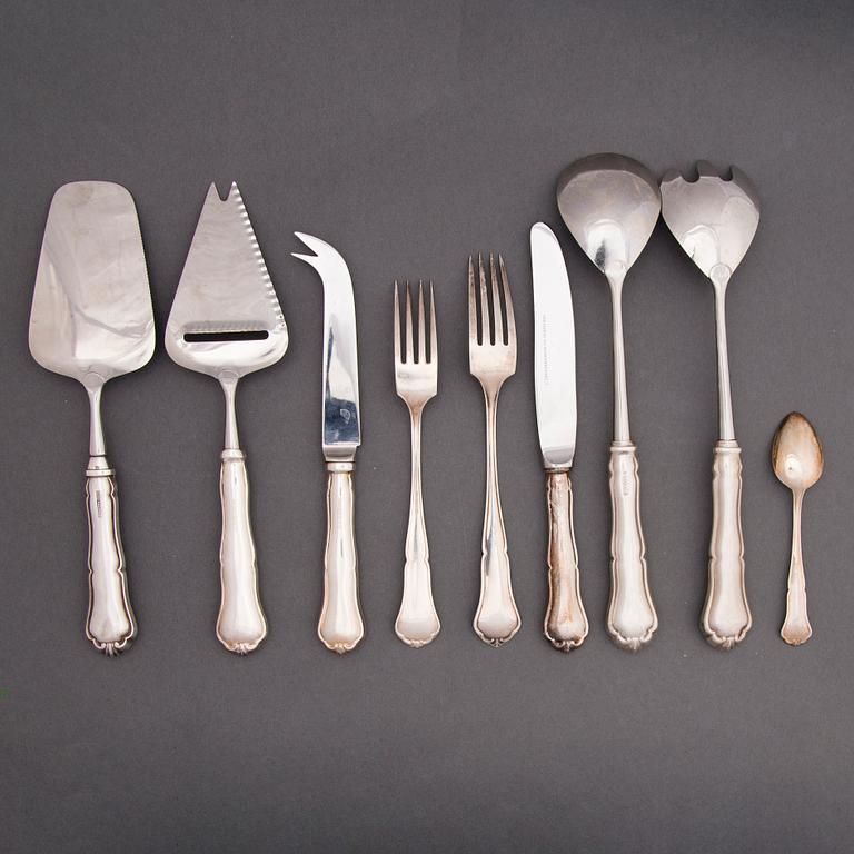 An 29-piece Chippendale silver cutlery set, Finnish hall marks, 1980s-90s.