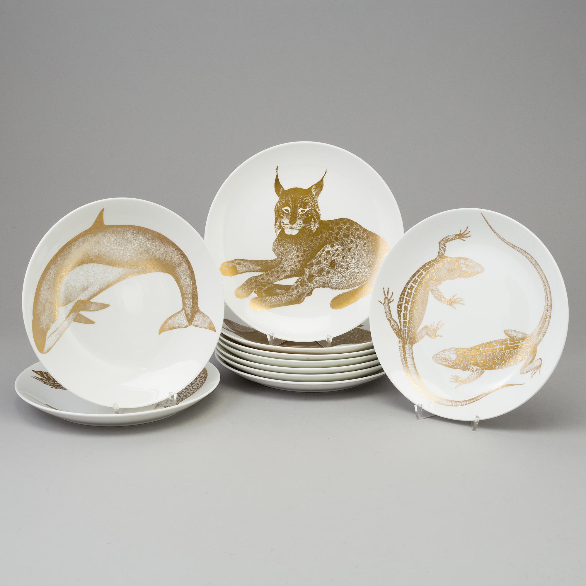 Eleven bone china plates by Paul Hoff, Gustavsberg.