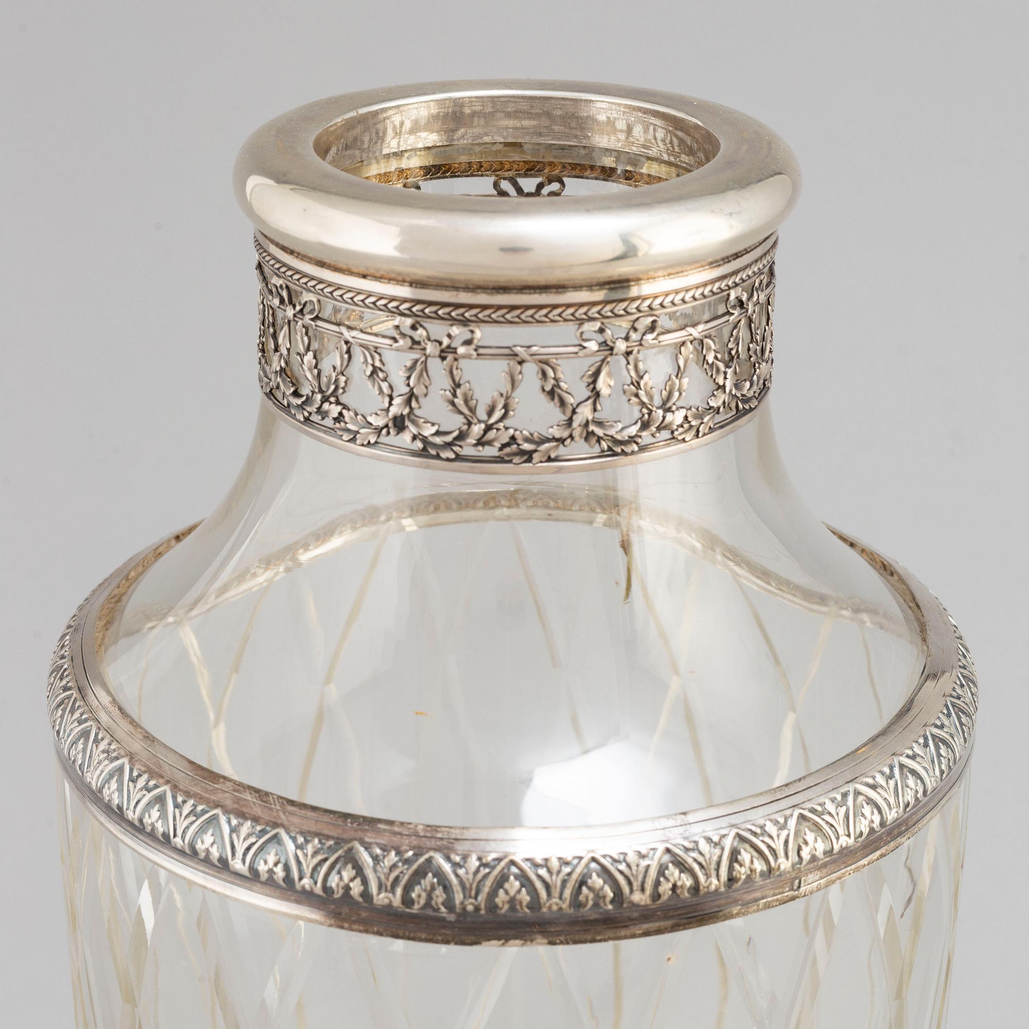 A silver mounted glass vase, probably France, first half of the 20th Century.