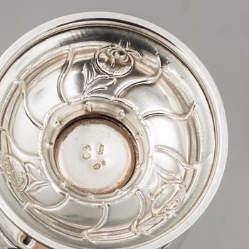 2+2+1 rococo style silver sugar shakers, Swedish import mark.