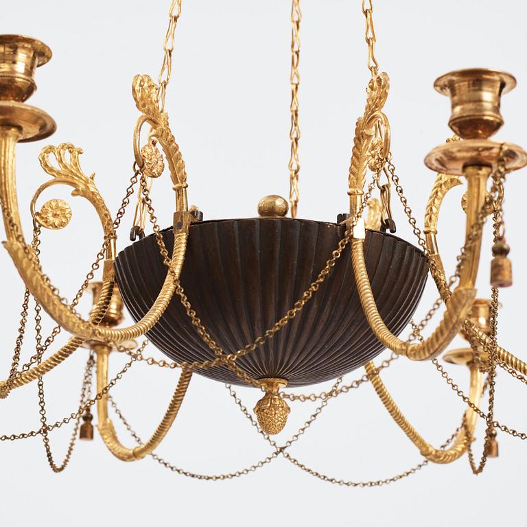 A late Gustavian six-light hanging-lamp, early 19th century.