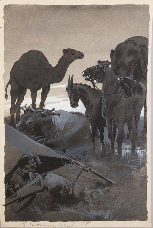 DAVID LJUNGDAHL, eight original ink illustrations from the 1915 edition of 'The Jungle Book' in Swedish.