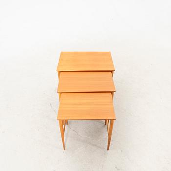 A set of three teak and oak Bertil Fridhagen nesting tables from Bodafor.