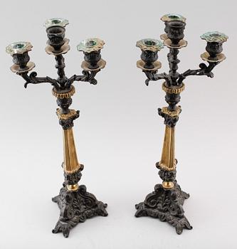 KANDELABRAR, 1 par, patinerad metall, empirestil, 1900-tal.