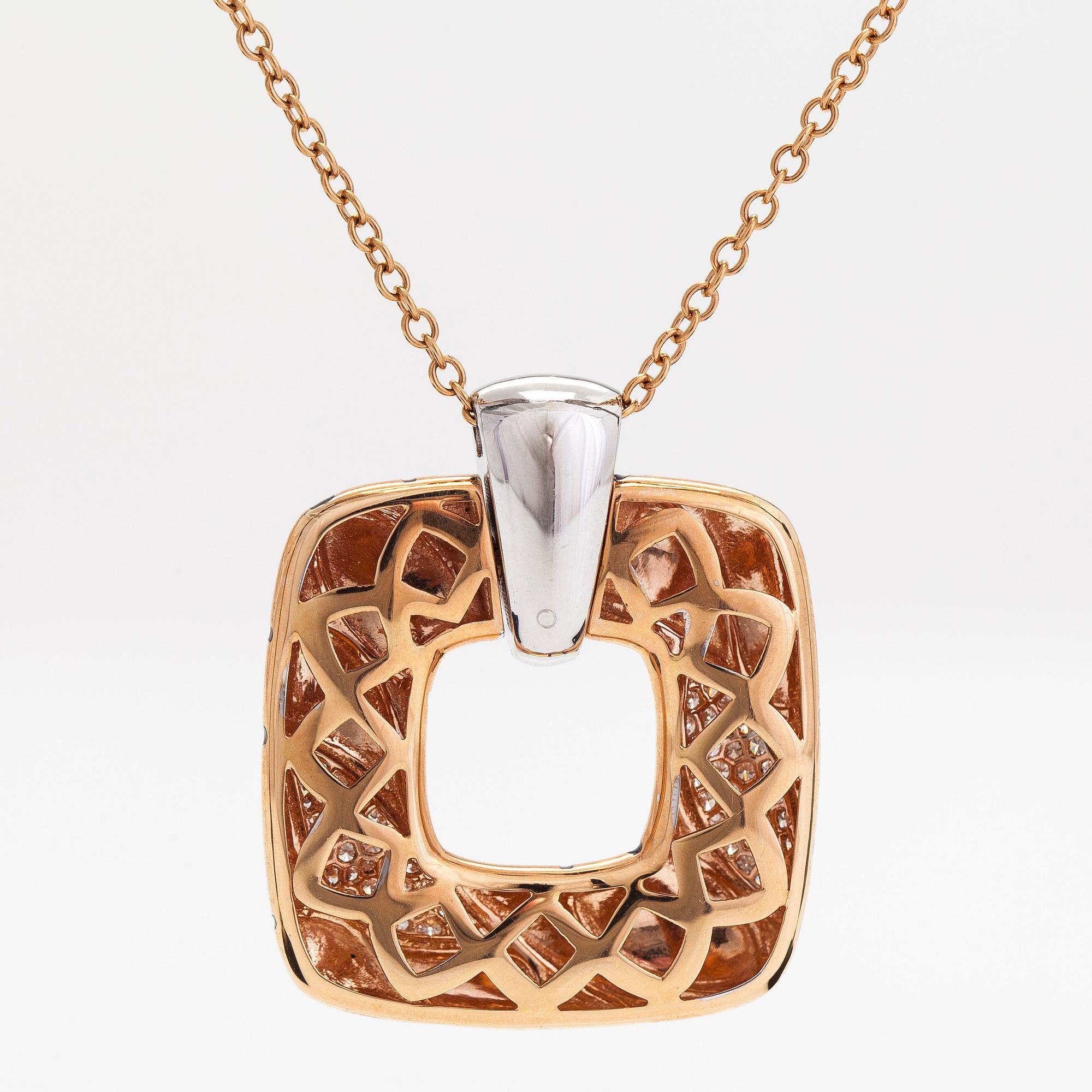 Halsband/hänge, 18K roséguld/vitguld, diamanter totalt ca 0.62 ct. Italien.
