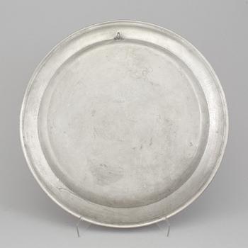 A Swedish 18th century pewter plate with unclear hallmarks.