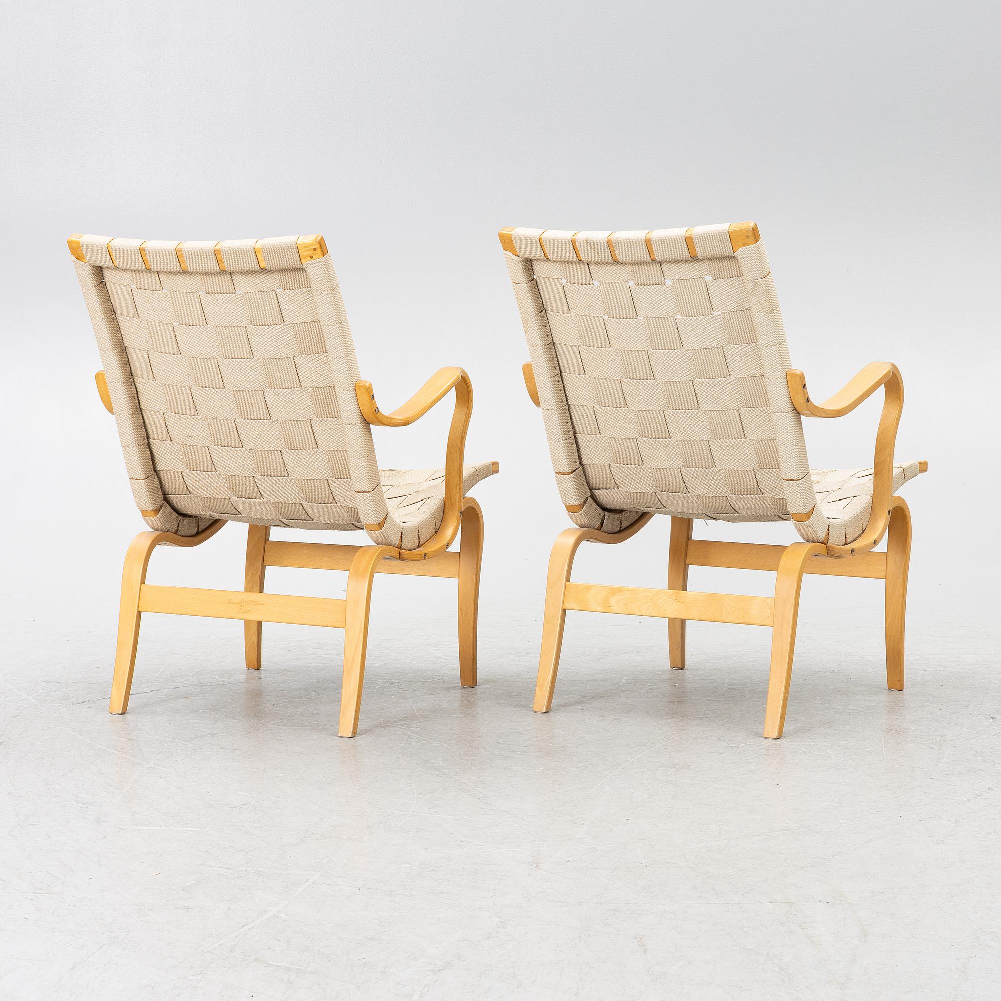 Bruno Mathsson, a pair of armchairs, "Eva", DUX, late 20th century.