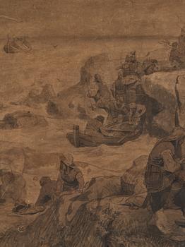 August Malmström and Hans Gude, ink and wash on brown paper with heightening white, signed Hans Gude and A. Malmström.