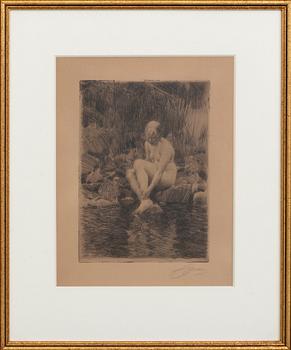 Anders Zorn, etsning, 1912, signerad.