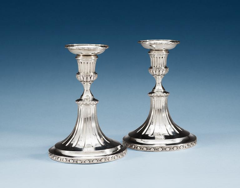 A PAIR OF SWEDISH SILVER CANDLESTICKS, Makers mark of Simson Ryberg Stockholm 1780.