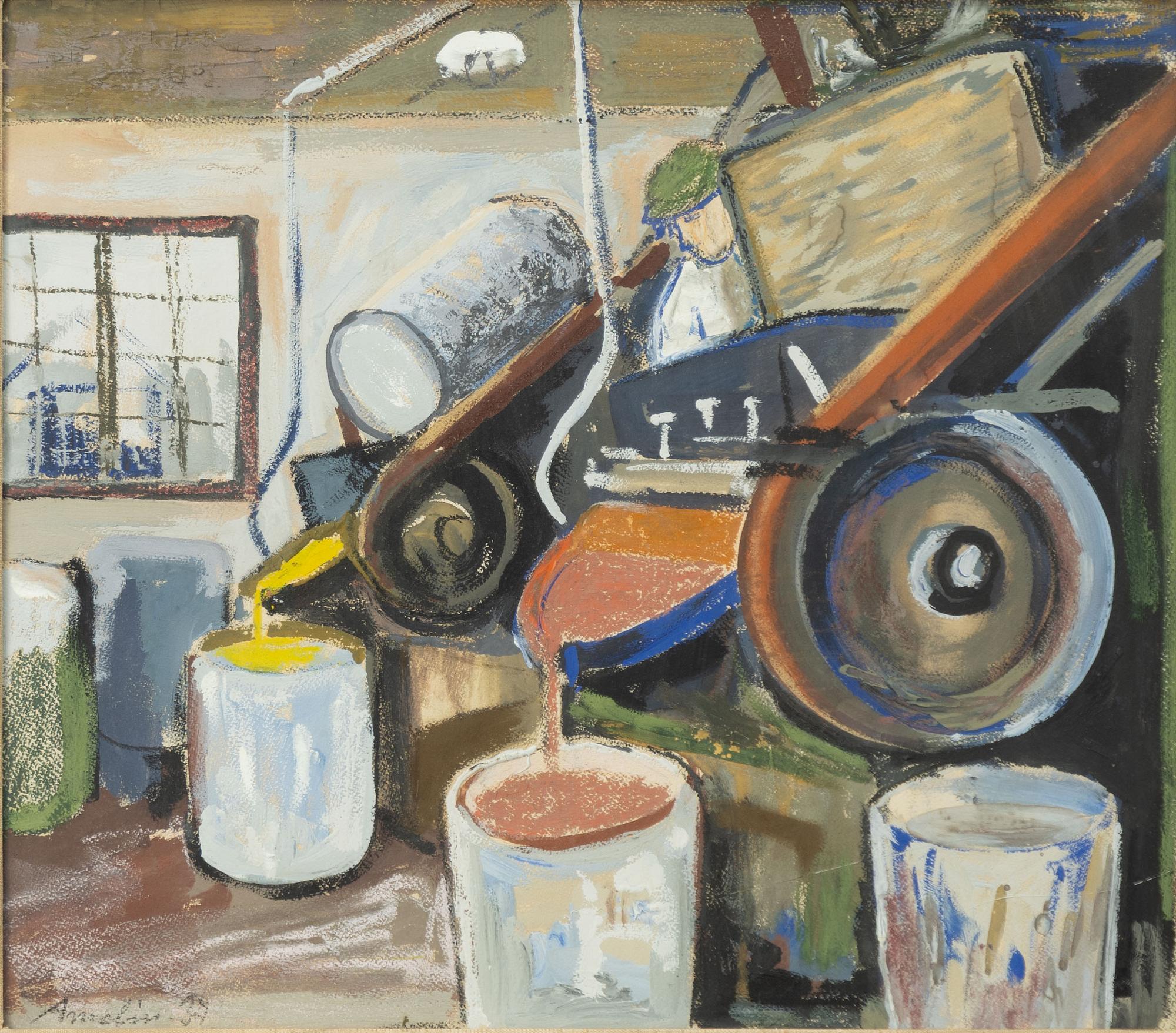 Albin Amelin, "Rivning av färg" (Scraping off paint).