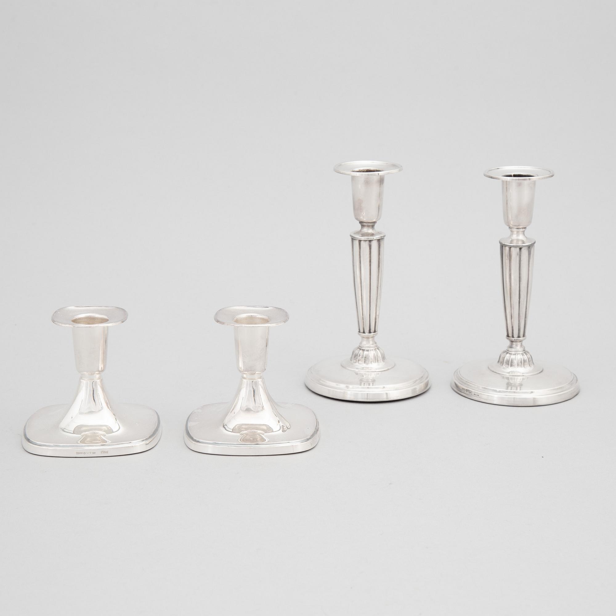 Ljusstakar, 2+2 st, silver, Tore Eldh, Cesons Göteborg 1965, samt CG Hallberg, Stockholm 1961.