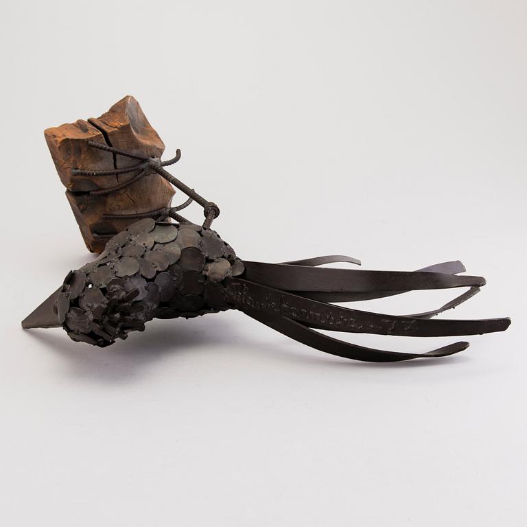 VEIKKO HAUKKAVAARA, sculpture, metal and wood, signed and dated -77.