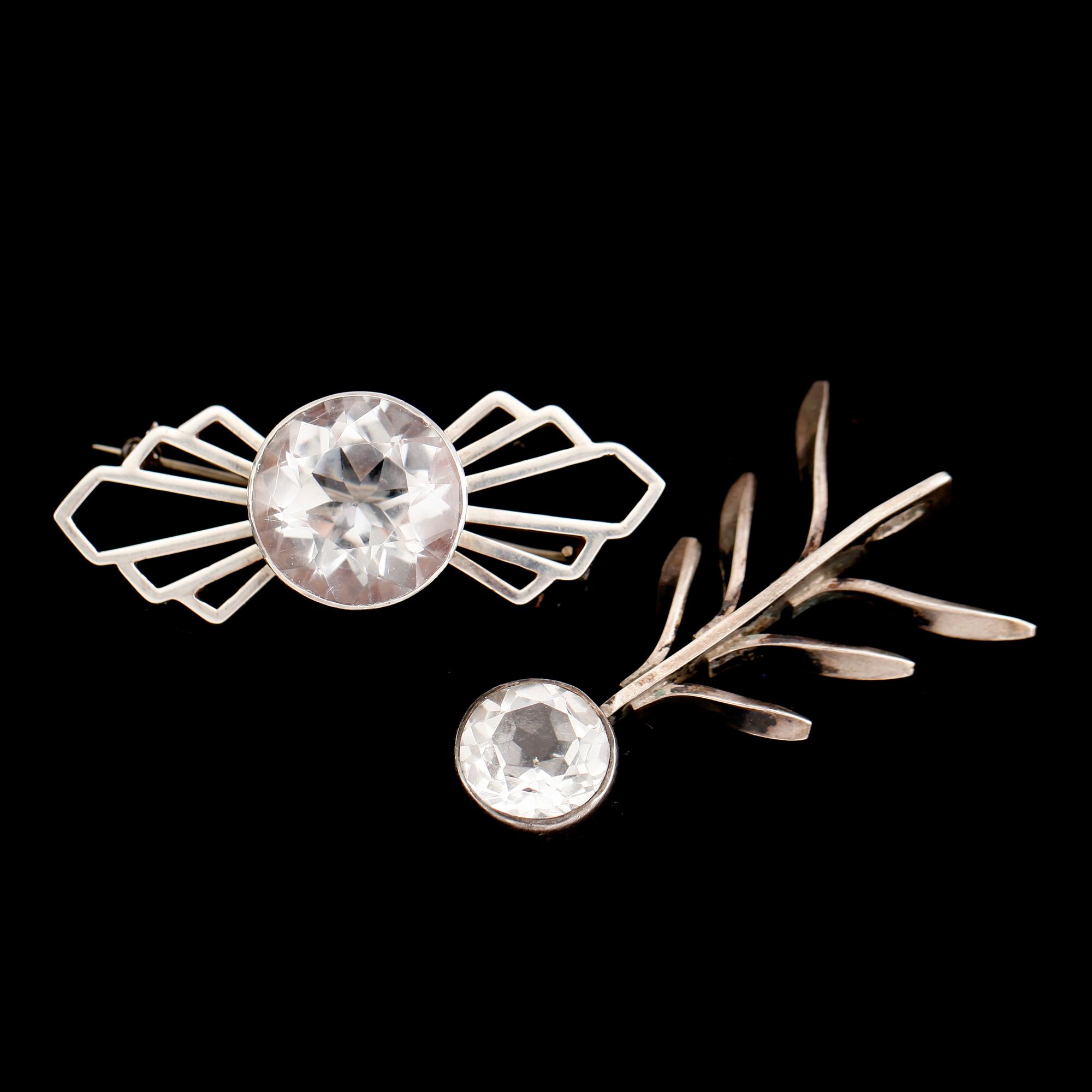 HÄNGE OCH BROSCH, silver och bergskristall, 1960-/70-tal.