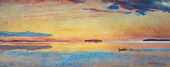 Bruno Liljefors, "Solnedgång vid havsbandet" (Sunset above the vast Sea).