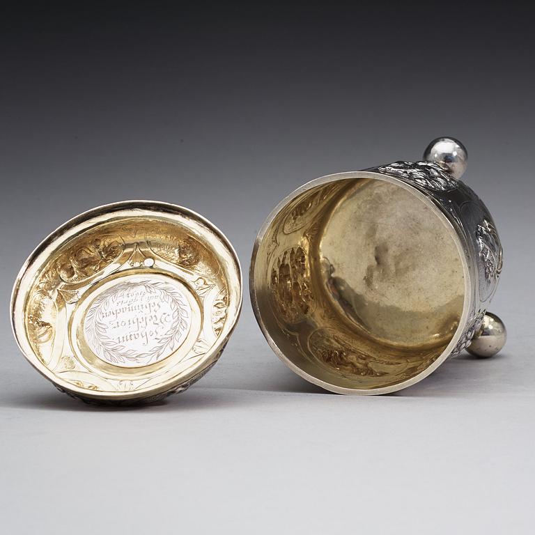 A German late 17th century parcel-gilt beaker and cover, marks of Jacob Pfaff, Nürnberg (1677-1708).