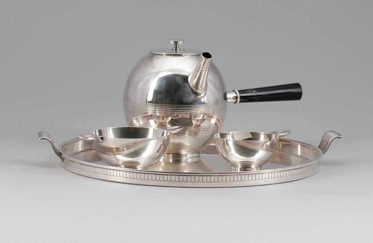 KAFFESERVIS, 4 delar, nysilver, Sylvia Stave, C. G. Hallberg, Stockholm 1930-tal.