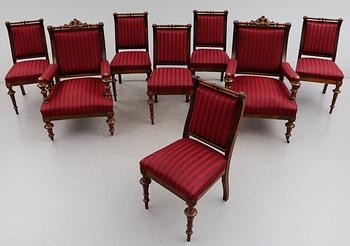 STOLAR, 6 st, KARMSTOLAR, 1 par, 1800-talets slut.