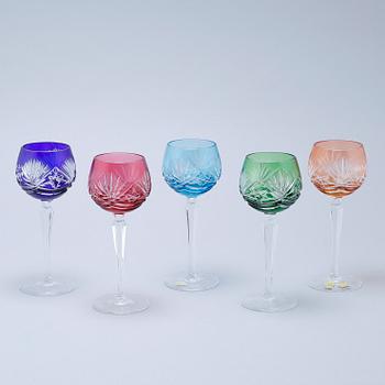 13 bohemian style wine glasses, 20th century.