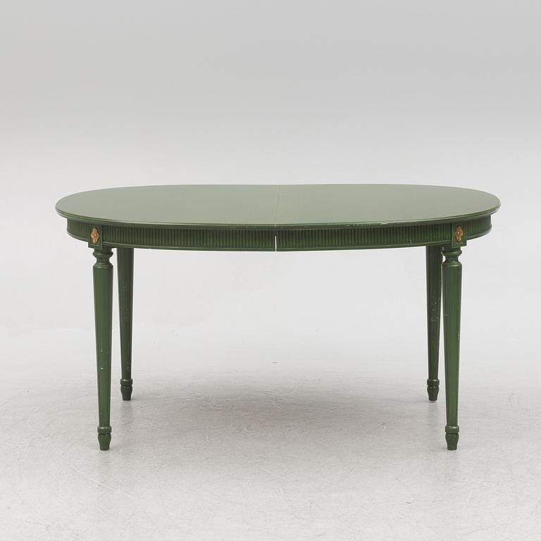 A Gustavian dining table with 8 chairs, Åmells, second half of the 20th century.