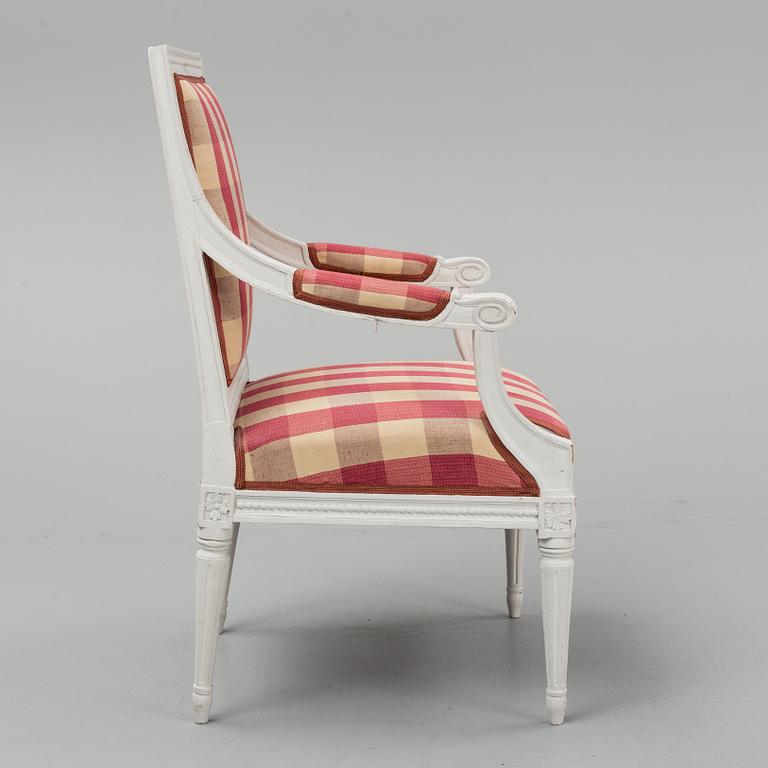 A Gustavian armchair, late 18th century.