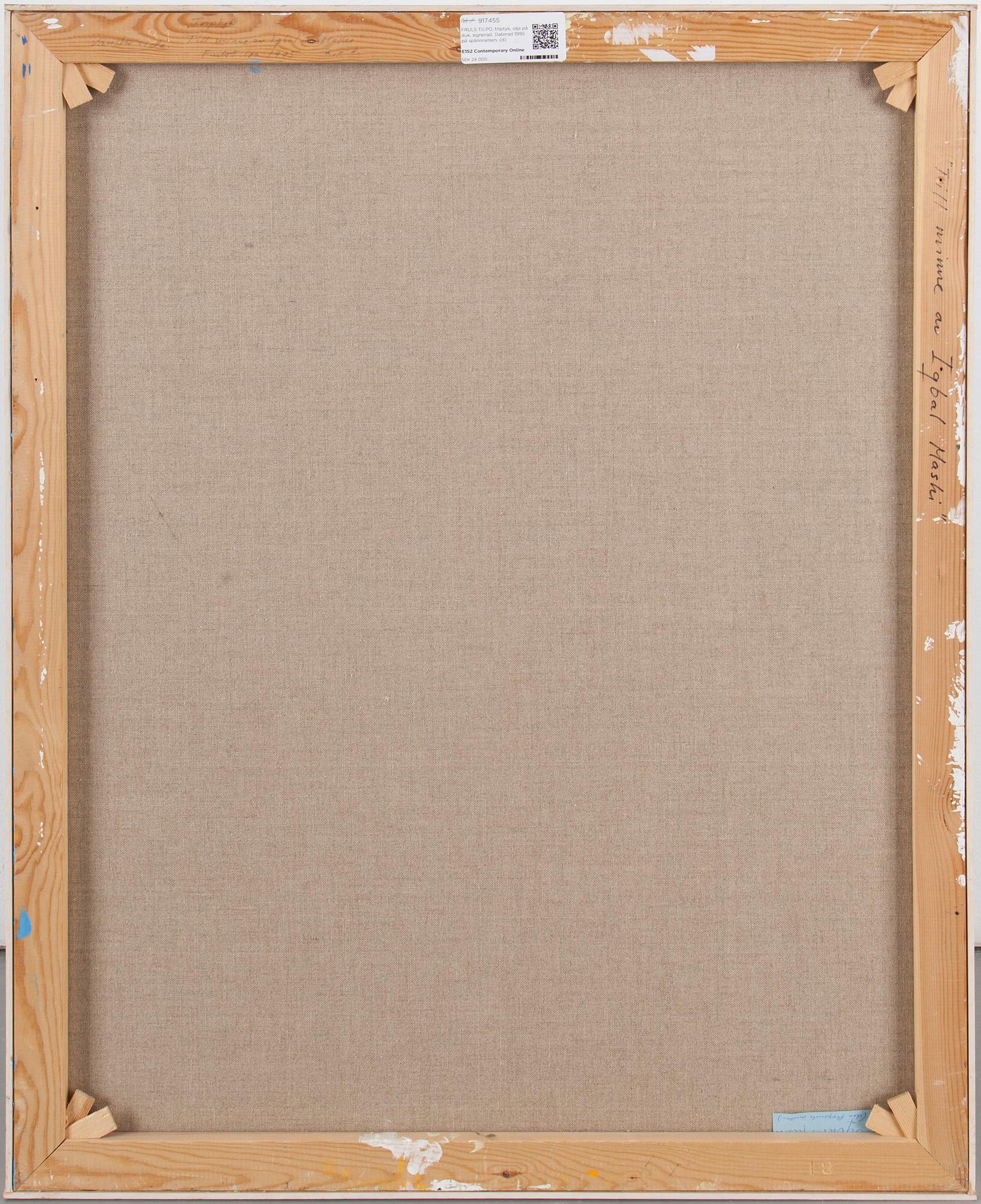 FRULS TILPO, triptych, oil on canvas, signed and dated 1995 on stretcher.