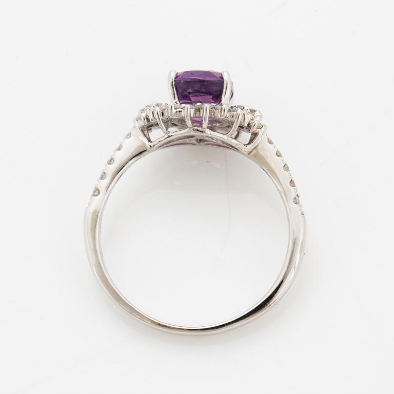 Pink purple sapphire and eight-cut diamond ring.