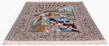 A pictoral Isfahan rug, part silk, c. 241 x 155 cm.