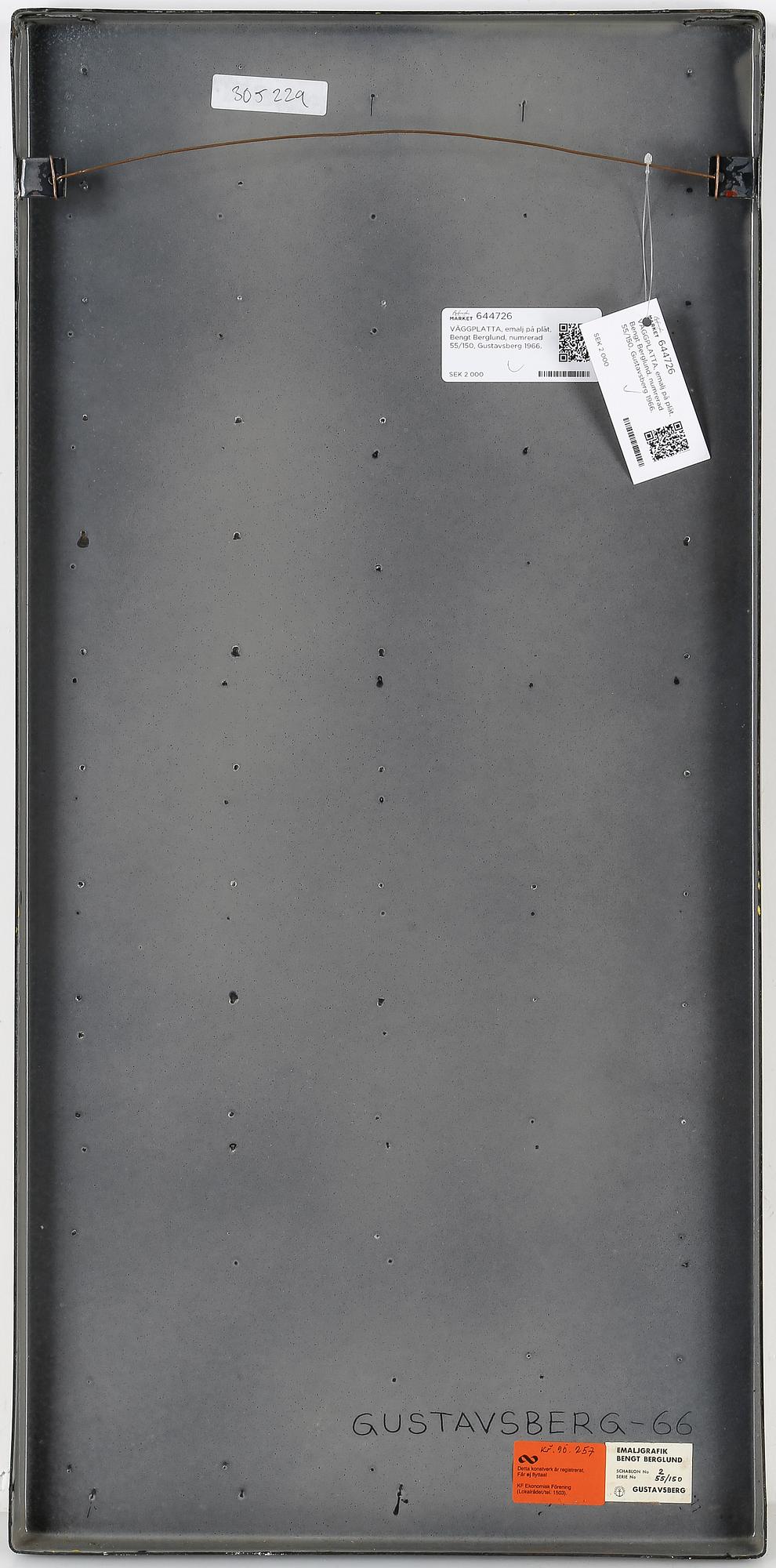 VÄGGPLATTA, emalj på plåt, Bengt Berglund, numrerad 55/150, Gustavsberg 1966.