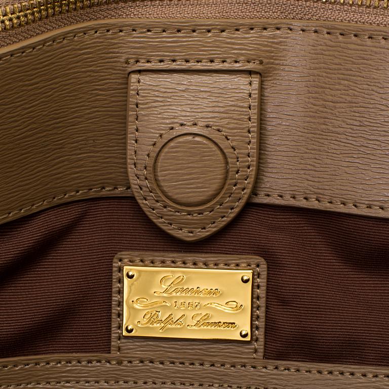 a "Newbury Double-Zip Satchel" bag by Ralph Lauren.