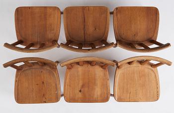 Axel Einar Hjorth, a set of six stained pine 'Utö' chairs, Nordiska Kompaniet, Sweden 1930s.