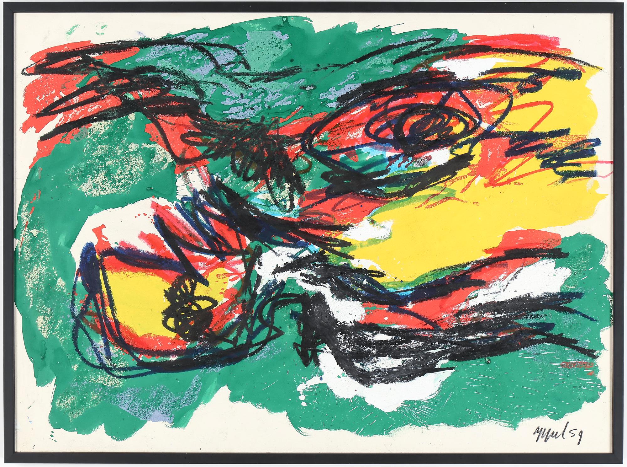 KAREL APPEL, Blandteknik på grafisk grund, signerad och daterad -59.