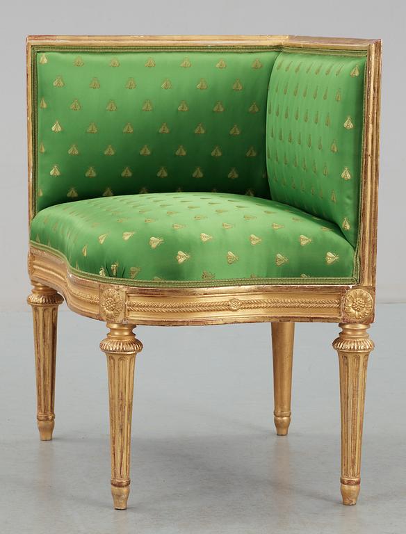 A late Gustavian circa 1790 corner chair, probably by  E. Öhrmark och J. B. Masreliez.