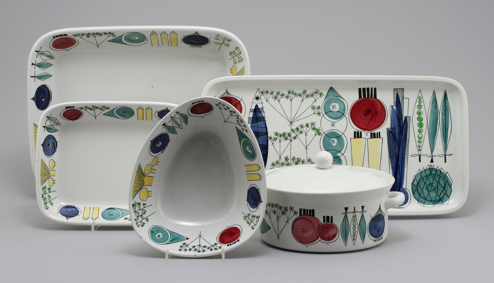 PART PORSLIN, 5 delar, "Picknick", Marianne Westman, Rörstrand, 1956-1969.