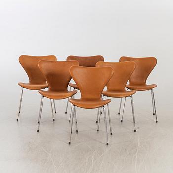 ARNE JACOBSEN, stolar 6 st "Sjuan" för Fritz Hansen Danmark sent 1900-tal.