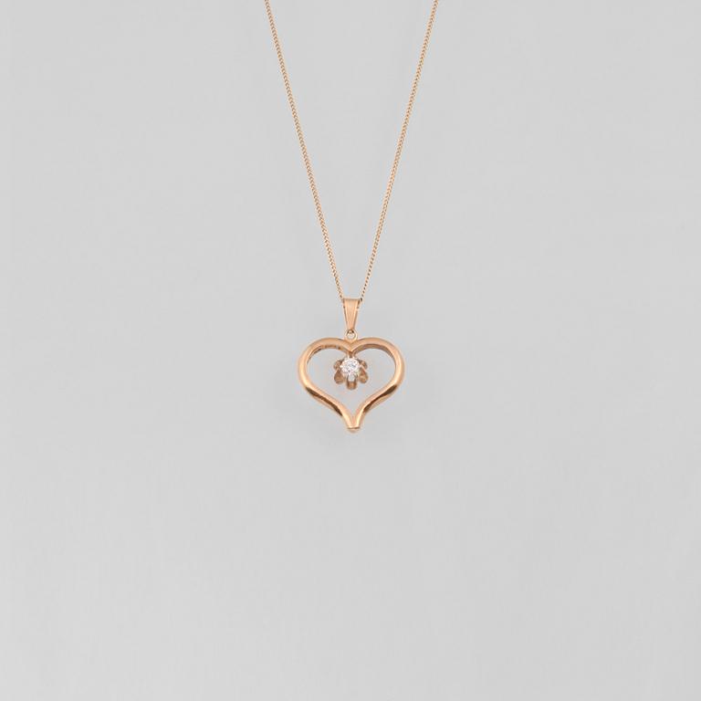 HÄNGE SAMT KEDJA, 18K guld samt briljantslipad diamant ca 0.10 ct. Vikt 6,2 gram.