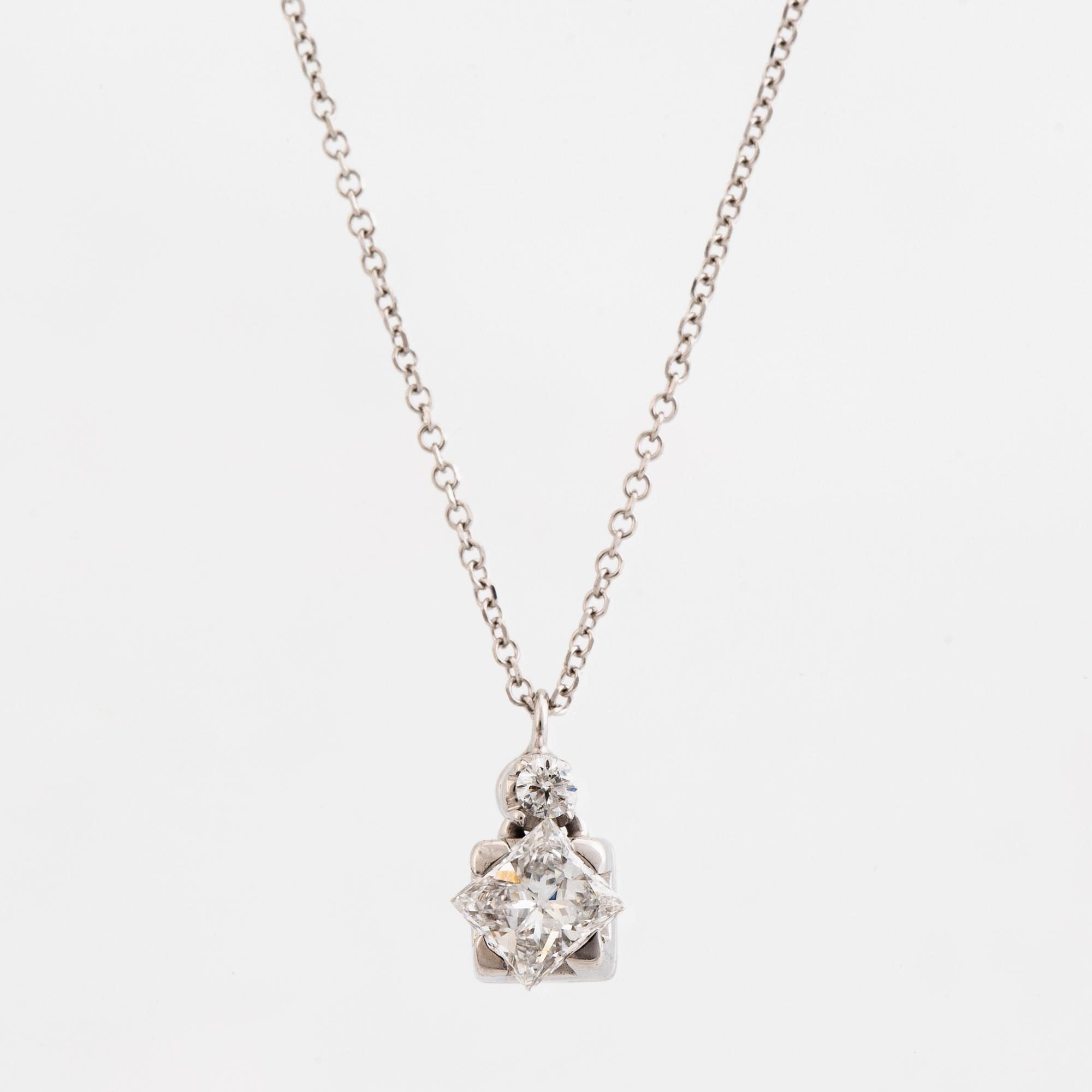 Princess and brilliant cut diamond necklace.