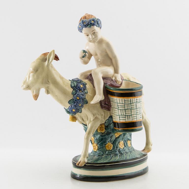 Wilhelm Süs figurine "Ziegenreiter" Karlsruhe State Majolica Manufactory AG first half of the 20th century.