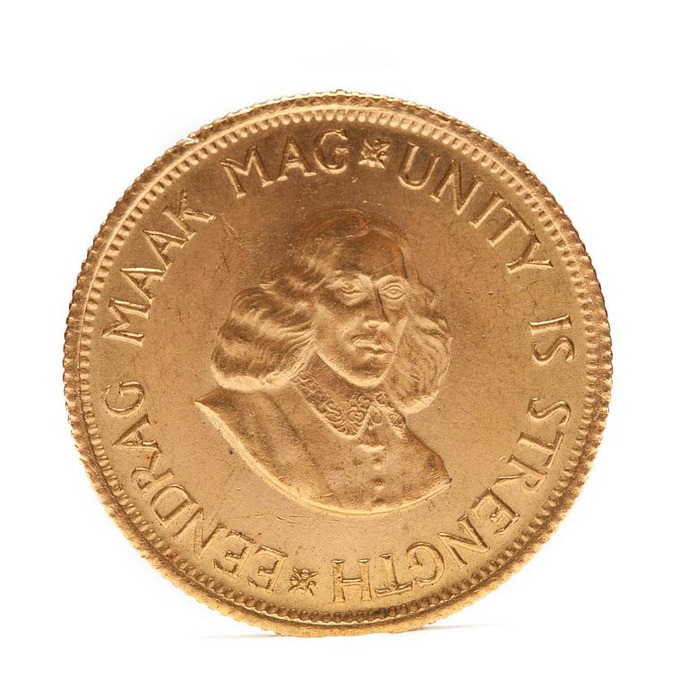 GULDMYNT, 2 rand, Suid-Afrika,  Sydafrika, 1962. Vikt ca 8 g.