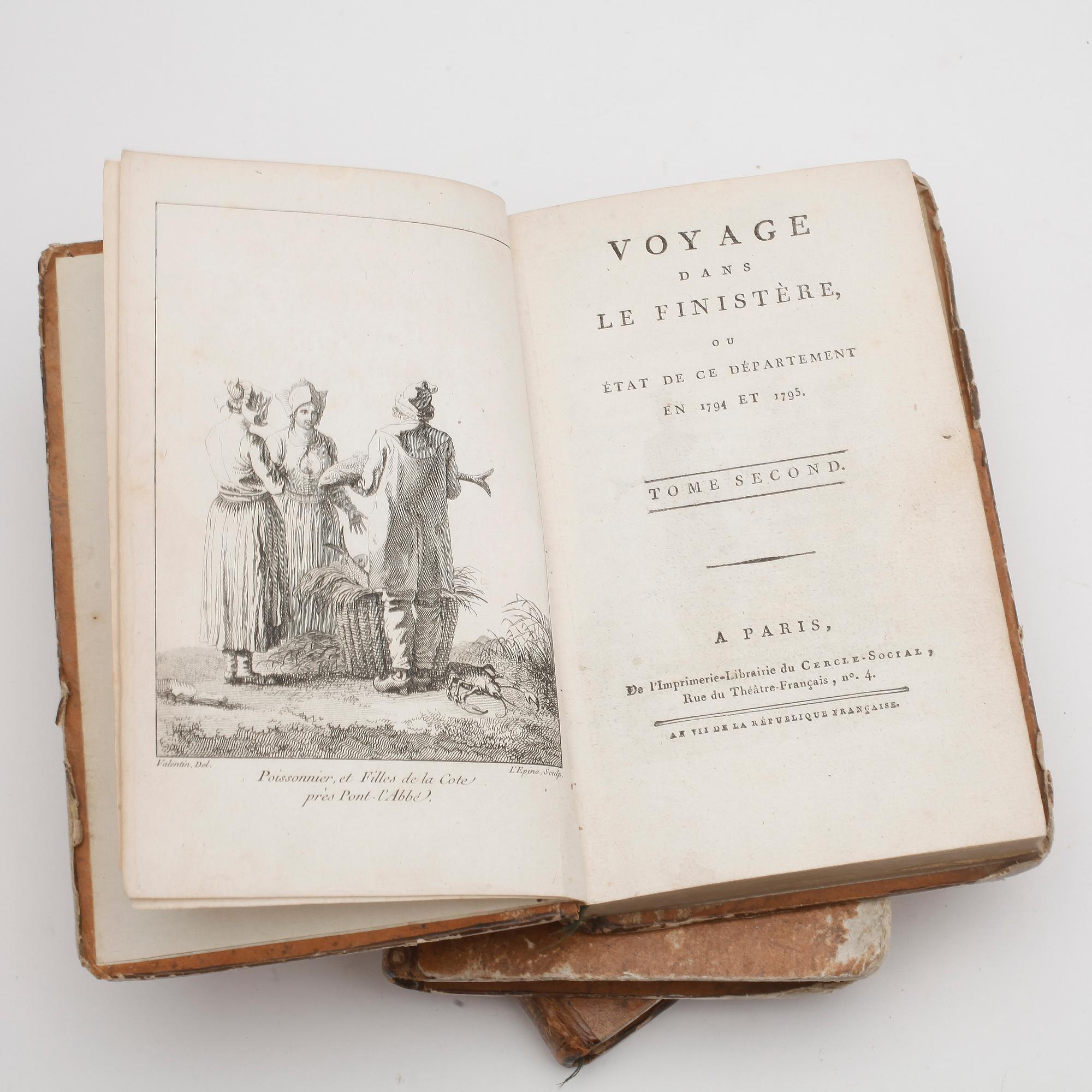 BÖCKER, 3 volymer, "Voyage Dans Le Finistère", Jaques Cambry, Paris, 1799.