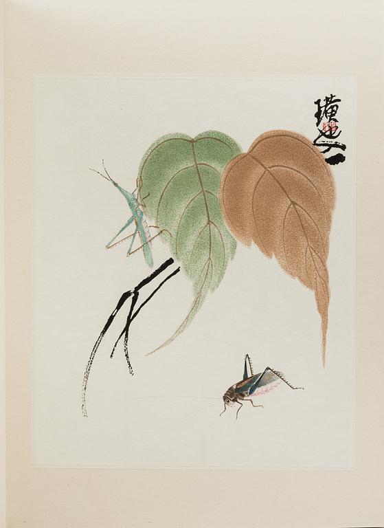 Book with 13 woodcuts in colours, after paintings by Qi Baishi, 'Kexi Wusheng', 1957.