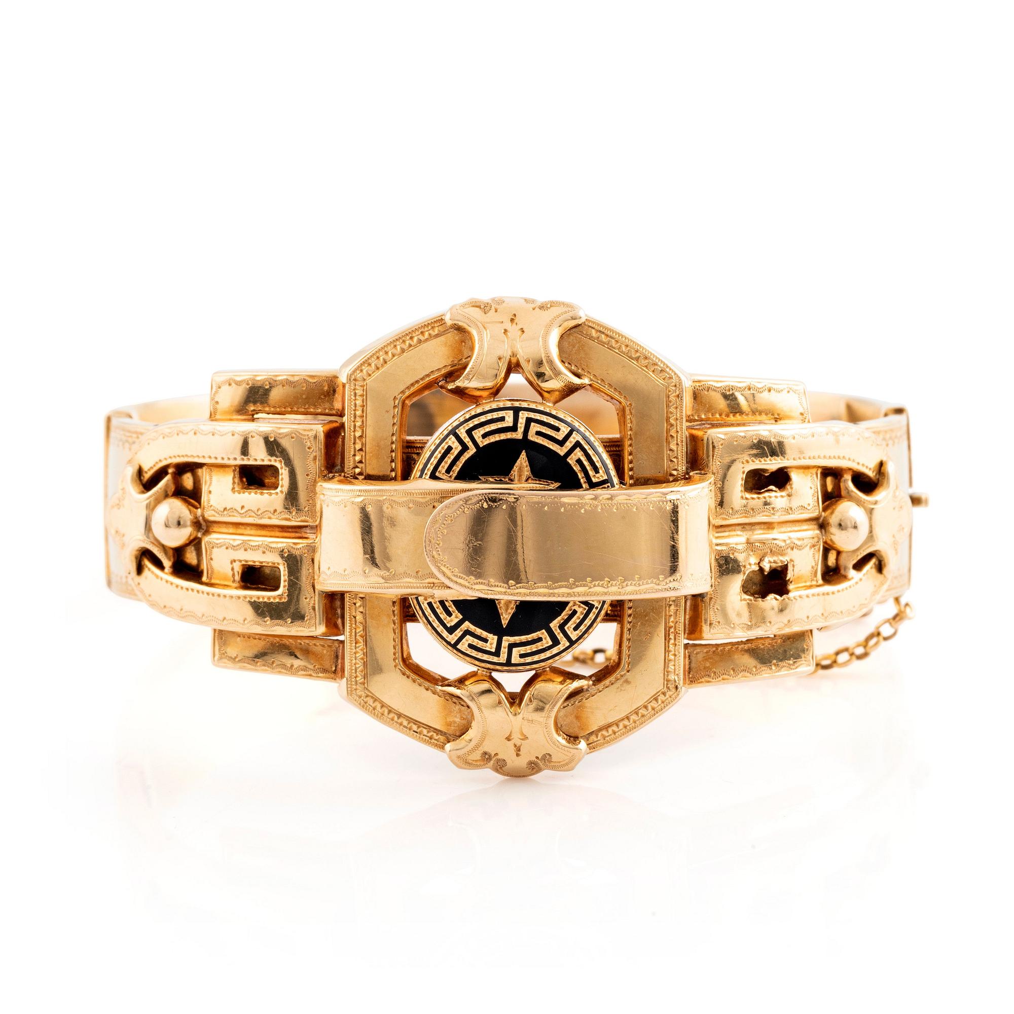 A 19th century 18K gold and enamel bracelet.