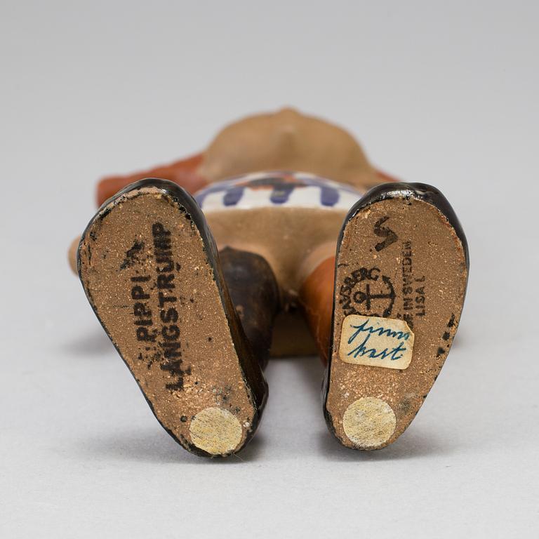 A stoneware figurine by Lisa Larson for Gustavsberg, Pippi Långstrump, produced 1969-1971.